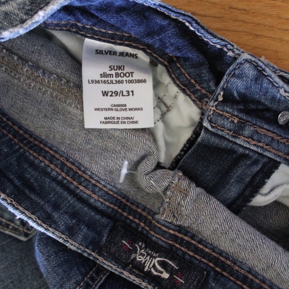 Silver Suki Slim Boot Distressed Jeans 29 8 Preowned - Picture 10 of 10